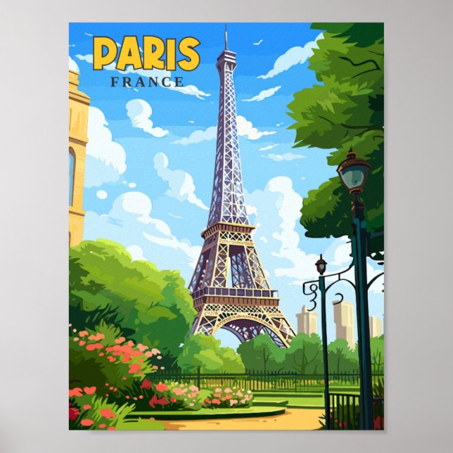 Paris Frankrike vintage resor illustration Poster (Framsidan)