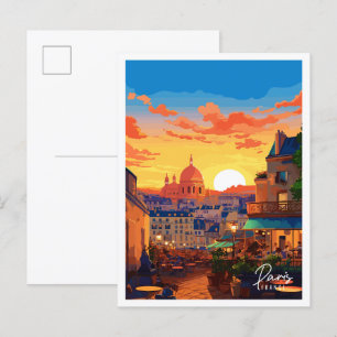 Paris Frankrike vintage resor illustration Vykort