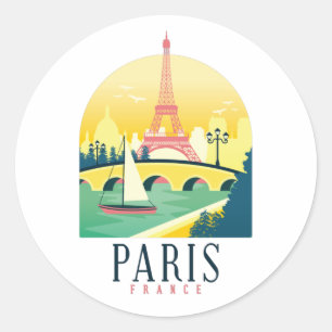 Paris Frankrike Vintage resor Runt Klistermärke