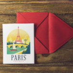 Paris Frankrike Vintage resor Vykort<br><div class="desc">Fin vintage paris frankrike färdas i ett konstverk som visar berömden Eiffel Torn och floden Seine. Underbar souvenir- och presentidé för din familj och kärlek.</div>