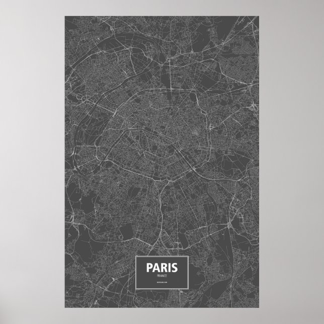 Paris, Frankrike (vit på svart) Poster (Framsidan)