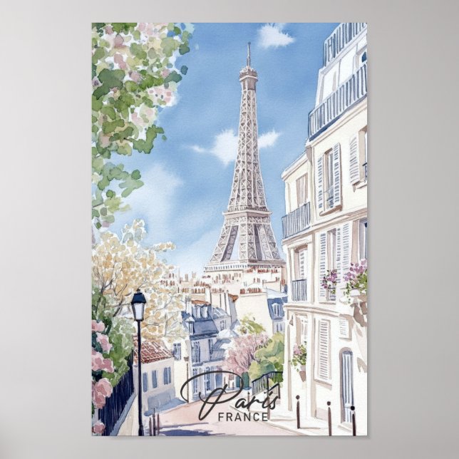 Paris Frankrike Watercolor Painting Travel Poster (Framsidan)