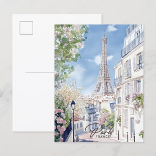 Paris Frankrike Watercolor Painting Travel Vykort