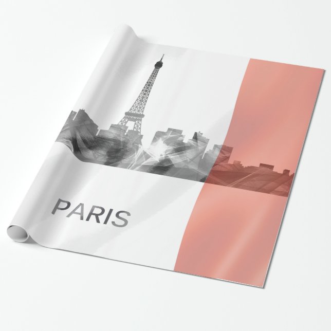 Paris frankrikehorisont med fransk flagga presentpapper (Utrullad)