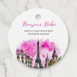 Paris Fransk Bonjour Bebe Rosa Black Baby Shower Gåvor Etiketter