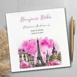 Paris Fransk Bonjour Bebe Rosa Black Baby Shower Pappersservett