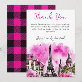 Paris Fransk Bonjour Bebe Rosa Black Baby Shower Tack Kort