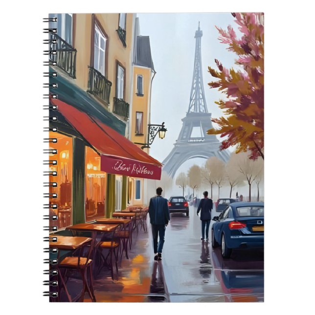 Paris Fransk Café Eiffeltornet Akvarell Anteckningsbok (Framsidan)