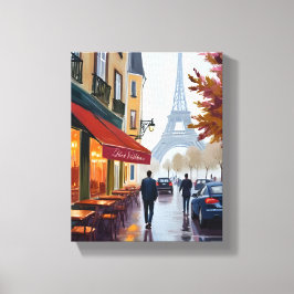 Paris Fransk Café Eiffeltornet Akvarell Canvastryck