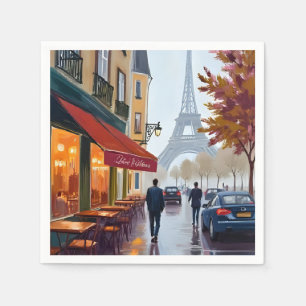 Paris Fransk Café Eiffeltornet Akvarell Pappersservett