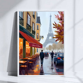 Paris Fransk Café Eiffeltornet Akvarell Poster