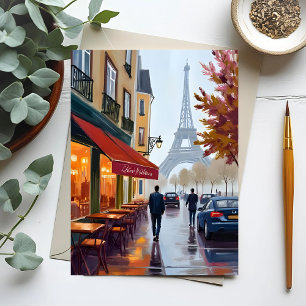 Paris Fransk Café Eiffeltornet Akvarell Vykort