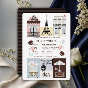 Paris Fransk Cafe Patisserie Baby Shower Inbjudningar