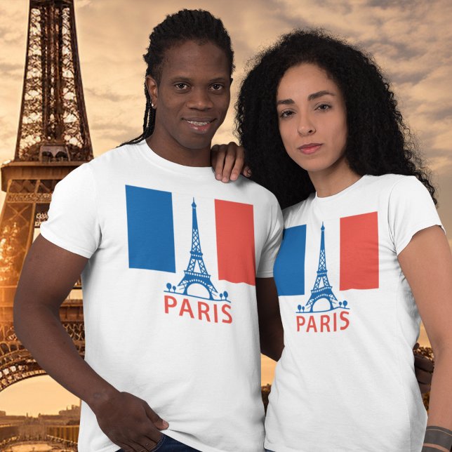 Paris Fransk Flagga och Eiffel Torn T Shirt (Skapare uppladdad)
