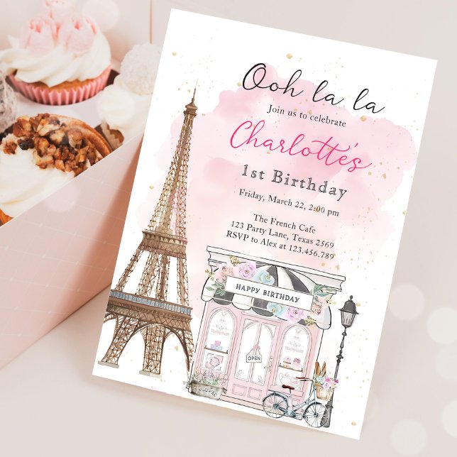 Paris Fransk Parisisk Kafé Tekvart Flicka Födelsed Inbjudningar (Skapare uppladdad)