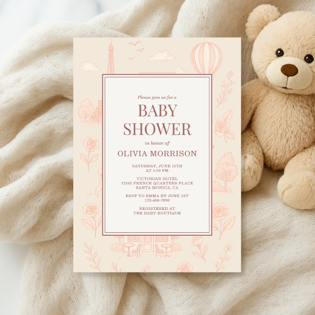 Paris Fransk Toile Babyfirande Inbjudningar (Skapare uppladdad)