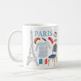 Paris Fransk Watercolor Doodles Mugg