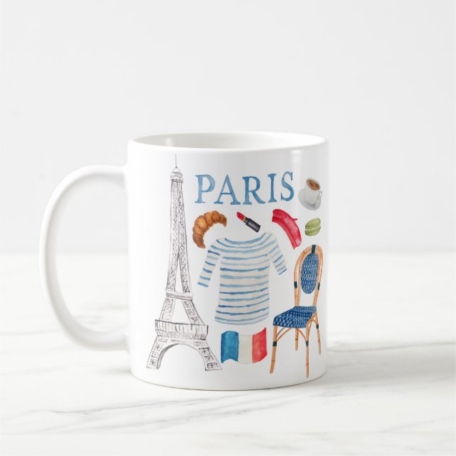 Paris Fransk Watercolor Doodles Mugg (Vänster)