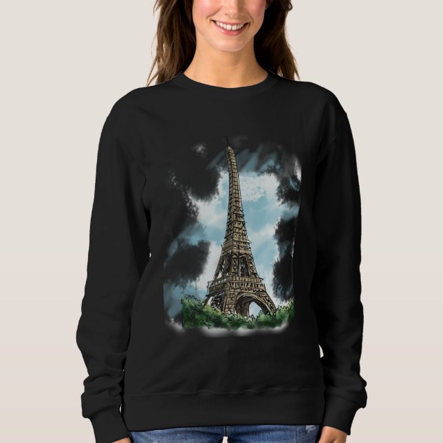 Paris French Eiffel Tower European French Blue Sky T Shirt (Framsida)