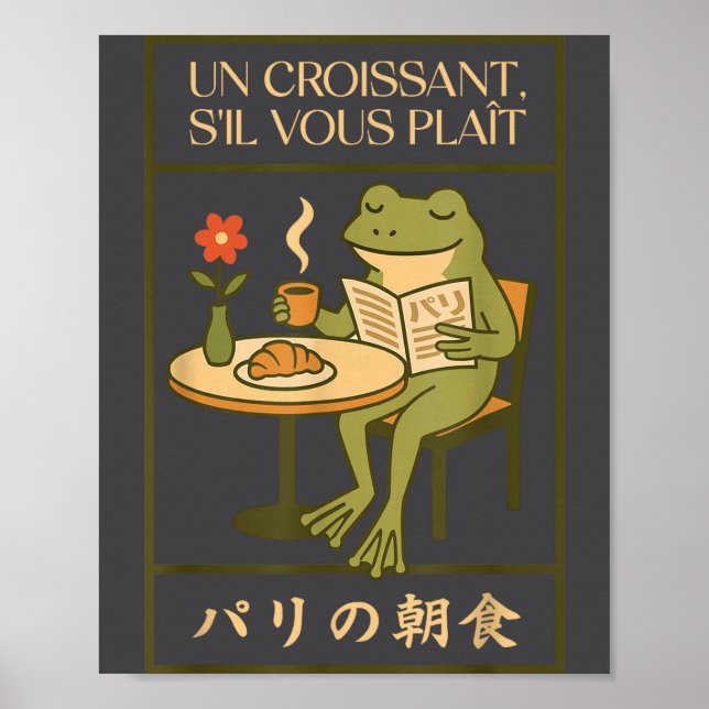 Paris Frog French Croissant Cafe Japanese Art Brea Poster (Framsidan)
