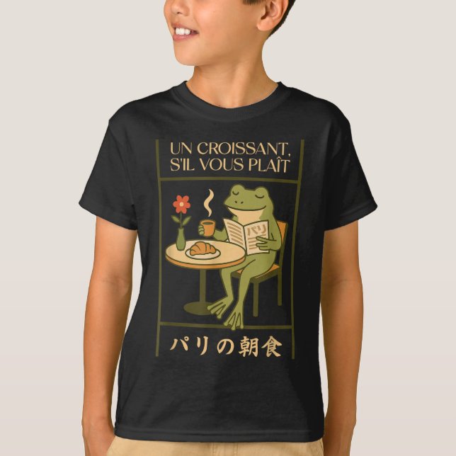 Paris Frog French Croissant Cafe Japanese Art Brea T Shirt (Framsida)