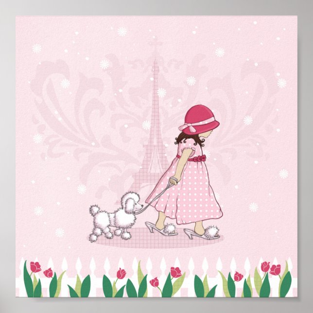 Paris Girl & Pudel Eiffel Torn Girls Poster (Framsidan)