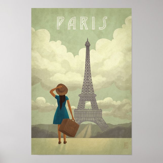 Paris Girl Vintage-Stil Travel Poster (Framsidan)
