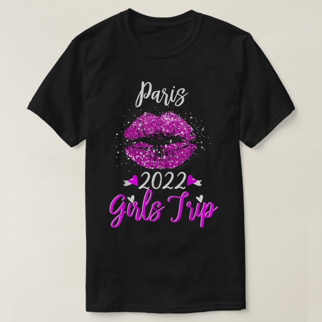 Paris Girls Resa 2022 Vacation Rosa Läppar Womens  T Shirt (Design framsida)