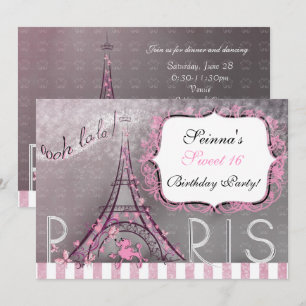 Paris Glamör Gnistrande Eiffeltorn Fest Sweet 16 Inbjudningar