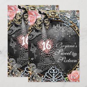 Paris Glamour Glitter Frankrike Födelsedagsfest Inbjudningar