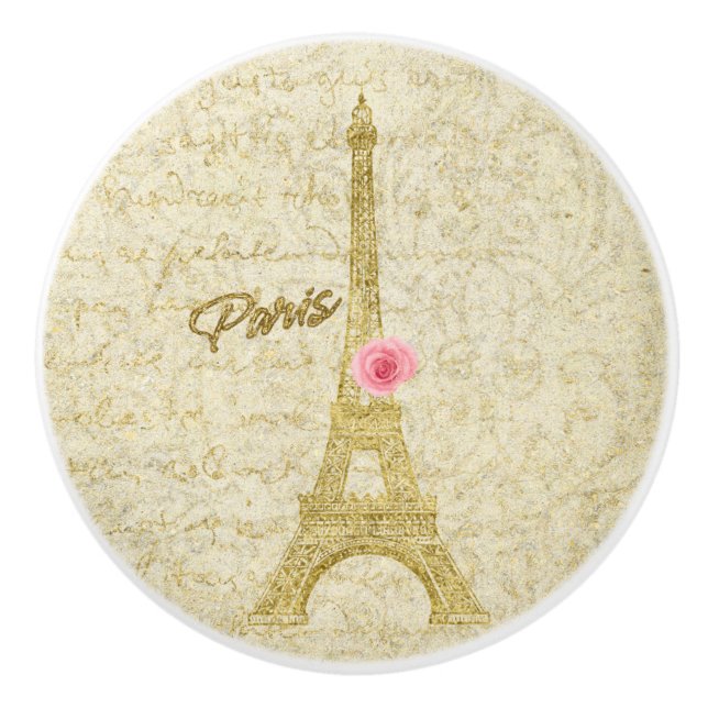 Paris Golden Eiffel Torn & Rosa ros Elegant Knopp (Framsidan)