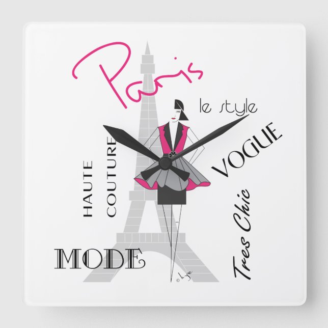 Paris Haute Couture, Mode, Eiffel Torn Fyrkantig Klocka (Framsida)