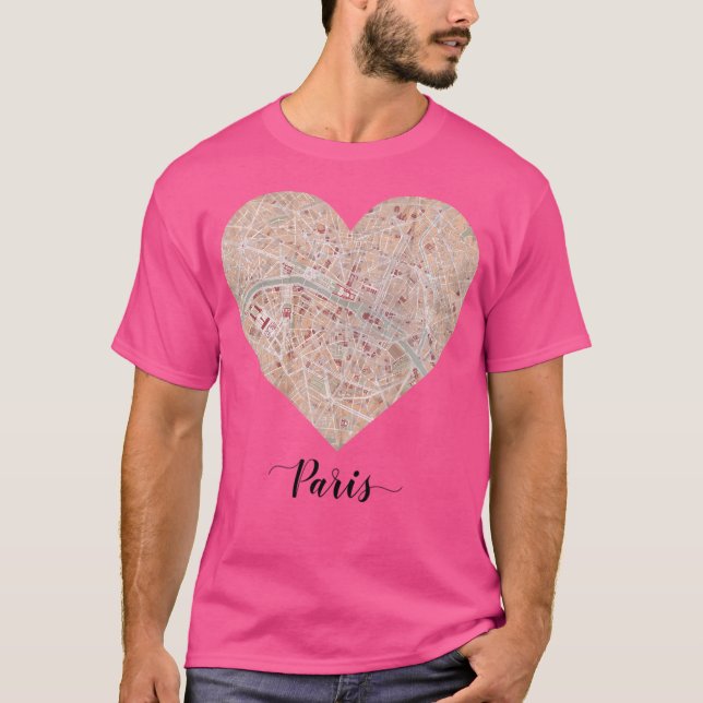 Paris Heart Karta T Shirt (Framsida)