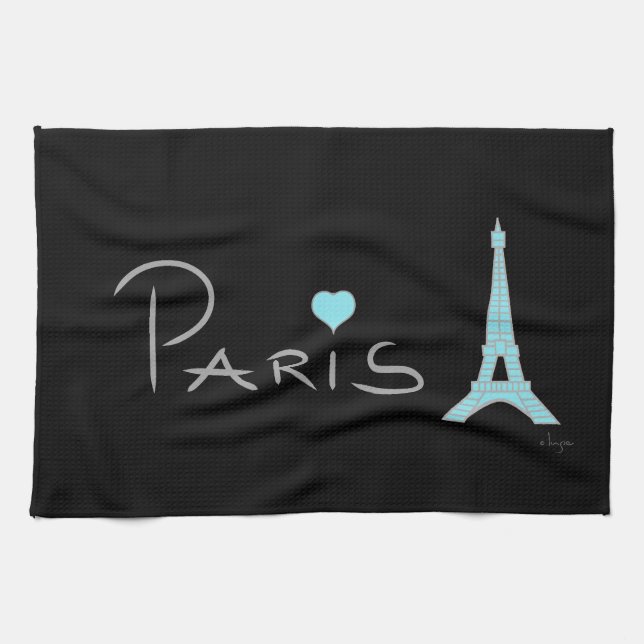 Paris Hjärta Eiffeltorn Kökshandduk (Horisontell)