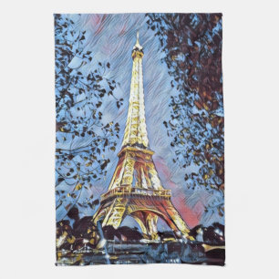 Paris i blåköns torn kökshandduk