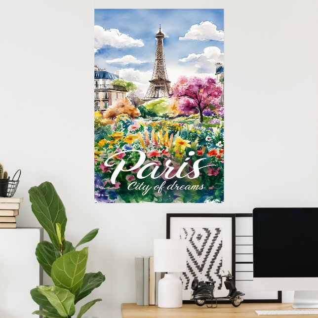 Paris i Bloom: En vattenfärgsdröm Poster (Hemmakontoret)