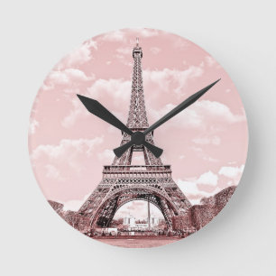 Paris i det rosa Eiffel torn Rund Klocka