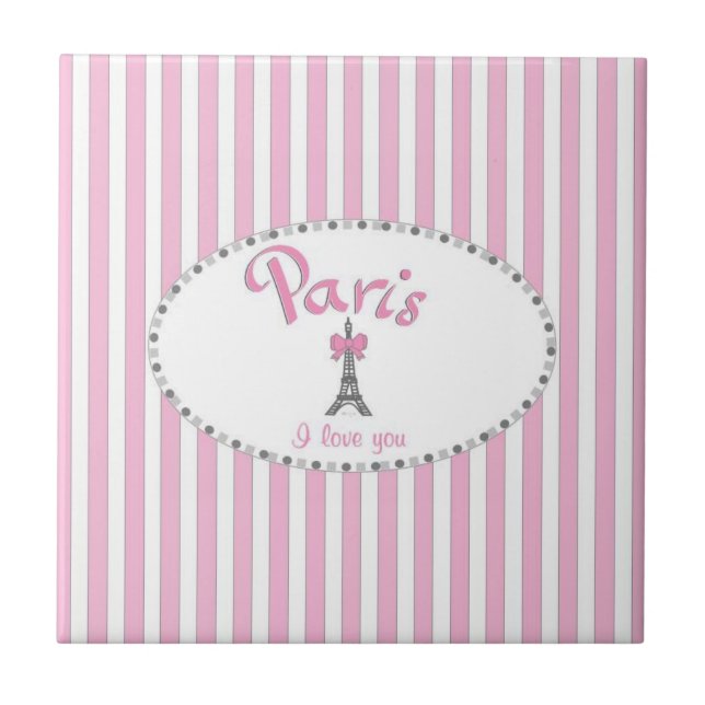 "Paris I Kärlek You"- rosa rand Kakelplatta (Framsidan)