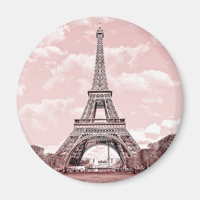 Paris i Rosa Eiffel Torn Frankrike magnet (Framsidan)