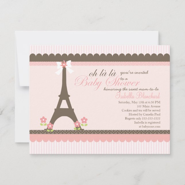 Paris i vårbaby shower inbjudningar (Framsida)