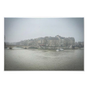 Paris Ile Saint-Louis på en Foggy Winters Morgon - Fototryck