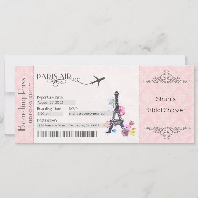 Paris Inbjudan, Paris Bröllopsfest, Baby Shower Inbjudningar (Framsida)