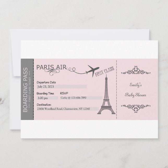 Paris inbjudan, Paris tema inbjudan, fransk Inbjudningar (Framsida)