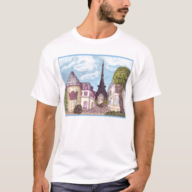 Paris inspirerade landskap med Eiffel Torn Shirt Tee (Framsida)