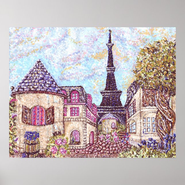 Paris inspirerade till pointillism med Eiffel Torn Poster (Framsidan)