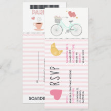 Paris-inspirerat bröllop biljett RSVP inbjudan