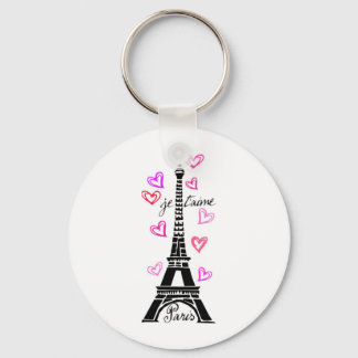 PARIS JE T'AIME EIFFEL OCH ROSA HEARTS NYCKELRING
