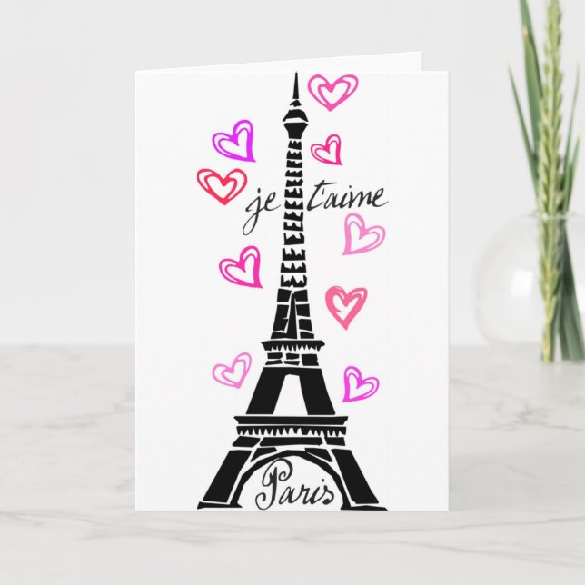 PARIS JE T'AIME EIFFEL OCH ROSA HJÄRTOR KORT (Framsida)