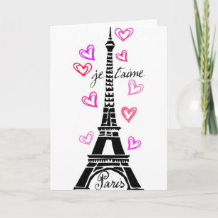 PARIS JE T'AIME EIFFEL OCH ROSA HJÄRTOR KORT
