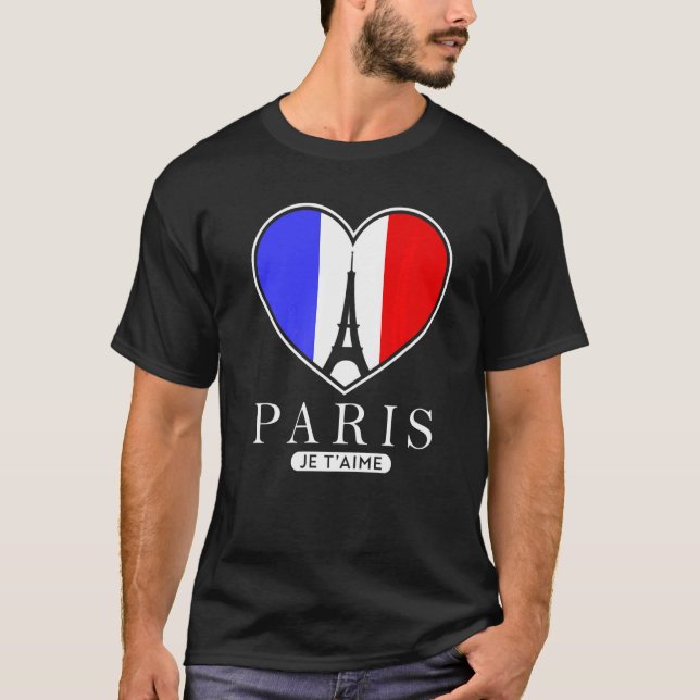 Paris Je T'aime Eiffel Torn in Frankrike Bonjour L T Shirt (Framsida)